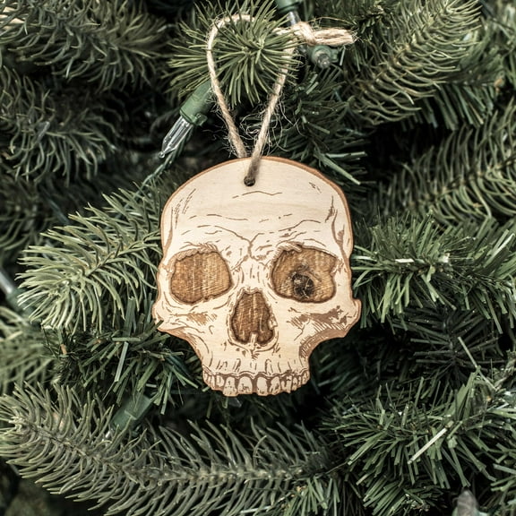 Ornament - Half Skull - Raw Wood 3x3in