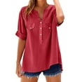 thumbnail image 2 of Women's Short Sleeve T-shirt Women'S Convertible Linen Shirt - 7-Way Wear Reversible Top,Red Women's Short sleeve T-shirt S, 2 of 7