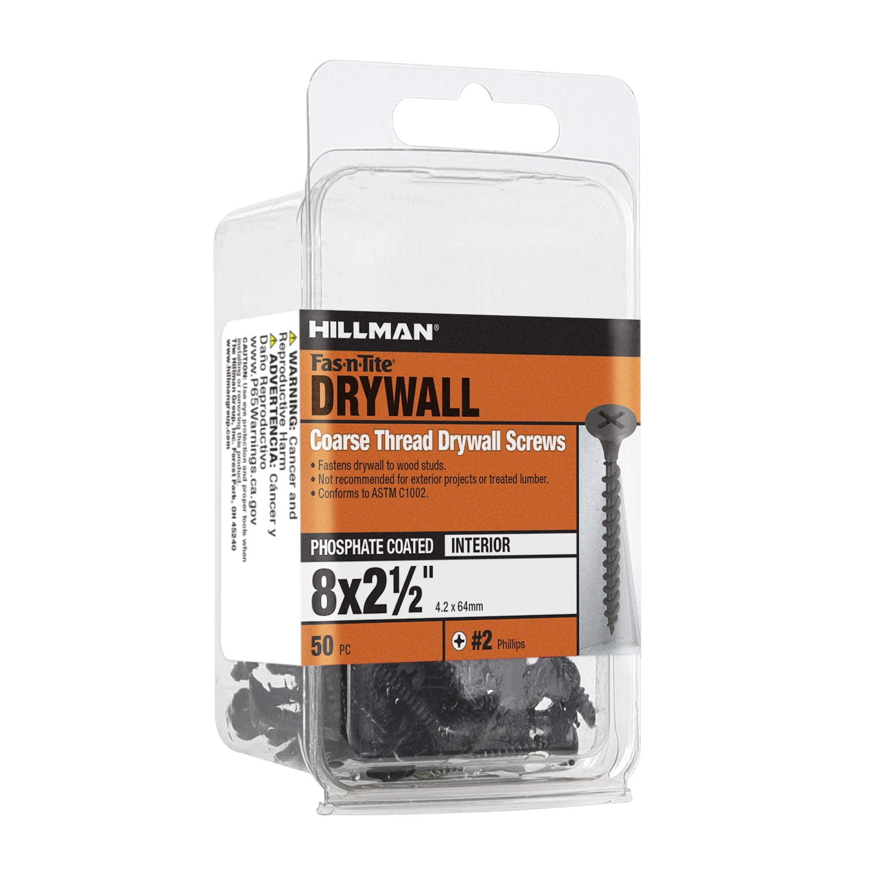 Fas-n-Tite Coarse Thread Drywall Screws, 8 x 2-1/2"Interior Screws, Phillips, 50 pack