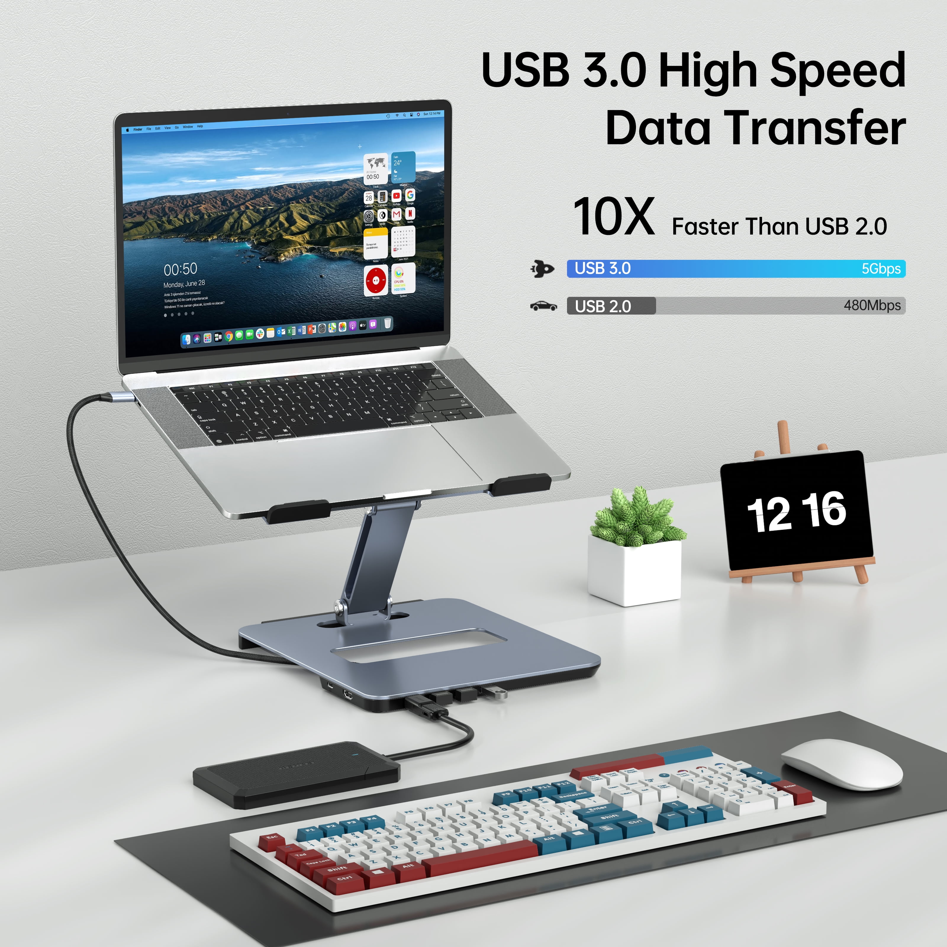 BENFEI Laptop Stand with USB C 6in1 Docking Station, HDMI 4K@60Hz, 4*USB3.0, 100W PD