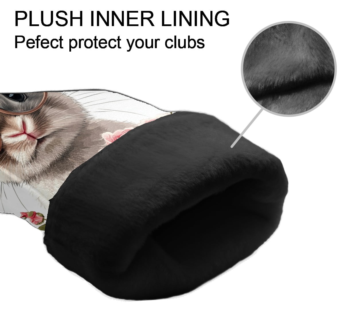 Golf Club Covers PU Leather Waterproof Head Covers for Fairway Woods Hybrids Rabbit With Glasses