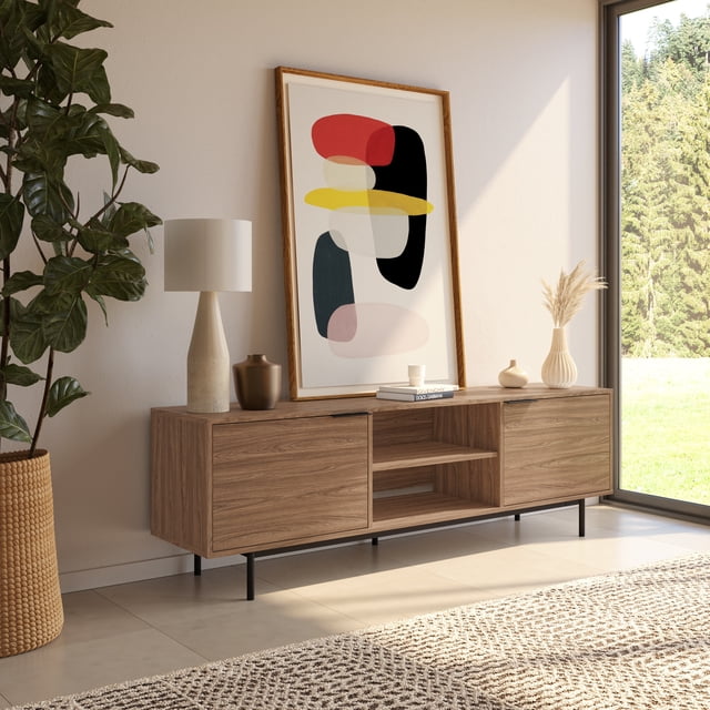 Nexera Hamilton 70 inch TV Stand with 2 Storage Cabinets, Light Walnut