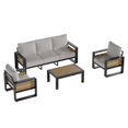 thumbnail image 4 of LazySunsets 4-Piece Outdoor Metal Conversation Set, Aluminumn Patio Sectional Sofa Chat Seating Sets, Light Gray, 4 of 9