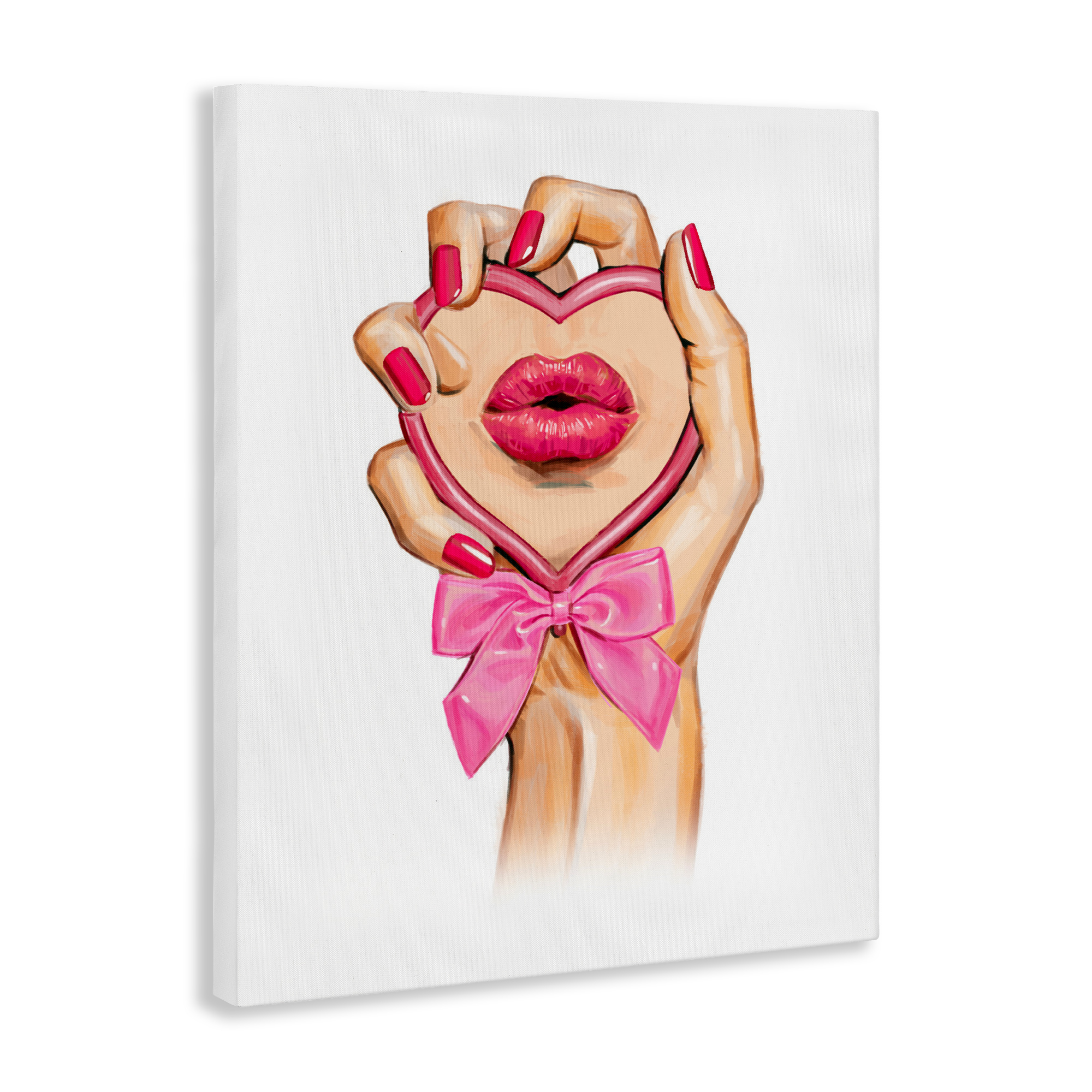 Pink Lips in Mirror Canvas Wall Art, design by Ziwei Li