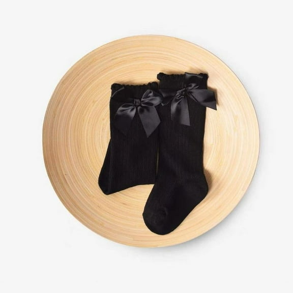 Toddler Girls Black Knee High Socks with Bows 2 to 4 Years
