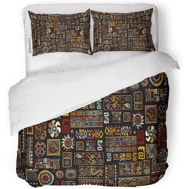 ABPHQTO Juego de ropa de cama de 3 piezas Funda nórdica antigua abstracta tribal con patrón con 2 fundas de almohada para la decoración de la habitación del hogar