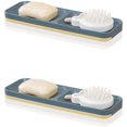 thumbnail image 5 of Jabonera adhesiva, 2 piezas de jabonera para ducha, jabonera de plástico adhesiva para montaje en pared, jabonera de doble almacenamiento con bandeja de drenaje extraíble (azul), 5 of 5