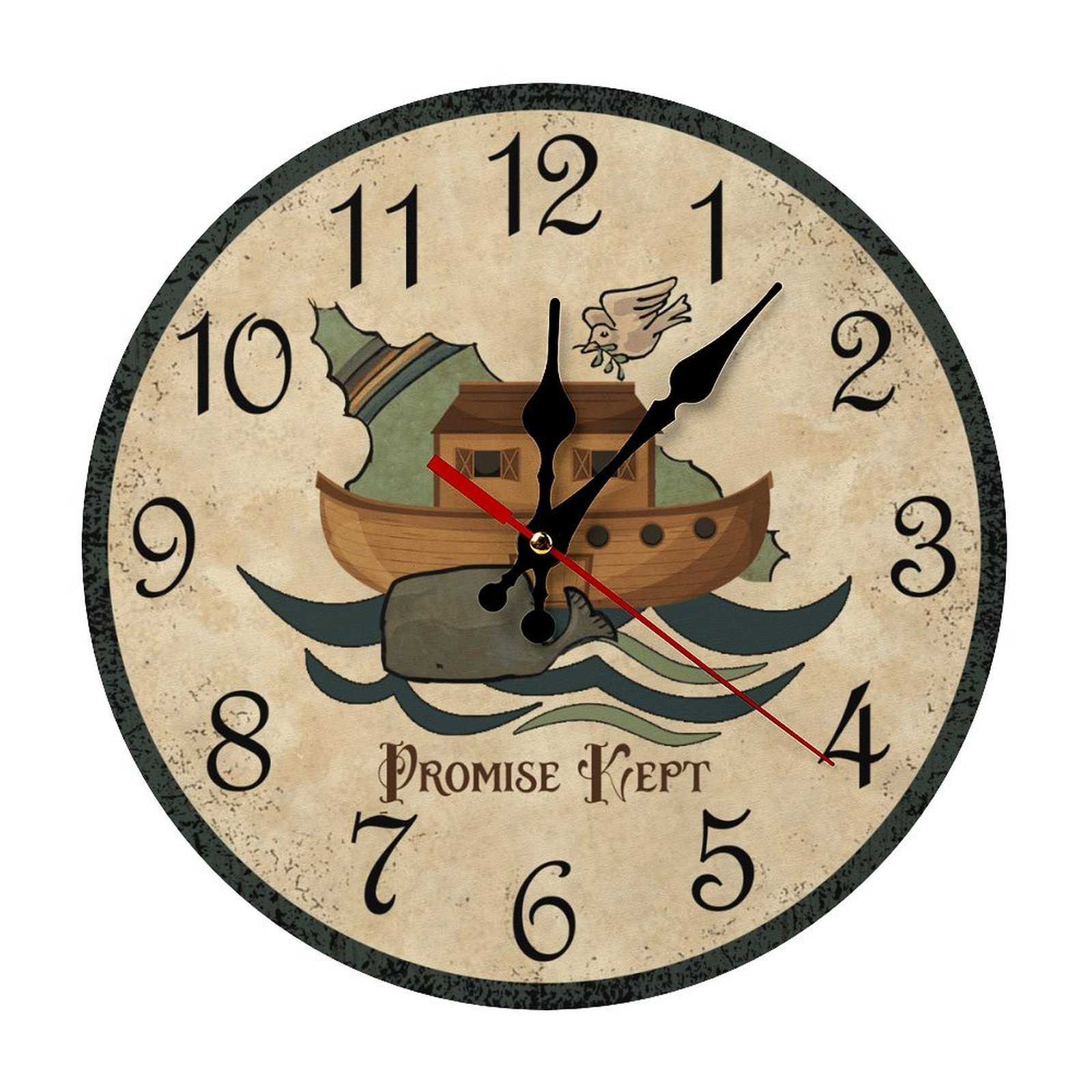 Noah's Ark Clock 10 Inch Rustic Silent Movement Wall Clock Decor for Office Bathroom School Wall Clock Battery Operated Easy to Read