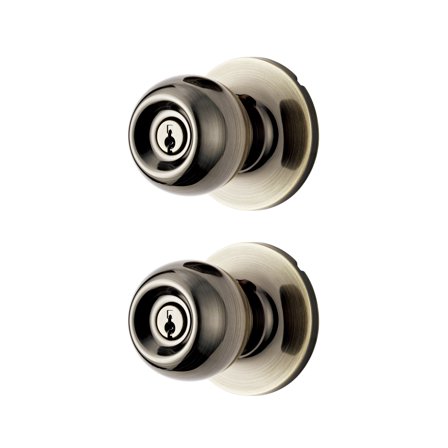 Hyper Tough Two Keyed Entry Ball Locking Doorknobs Antique Brass Finish Twin Pack