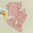 thumbnail image 3 of Bagilaanoe 2pcs Toddler Summer Outfits Baby Girl Pants Set Short Sleeve T-Shirts Tops + Flare Trousers 12M 18M 24M 3T 4T 5T Kids Casual Clothes, 3 of 8