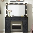 thumbnail image 5 of T4TREAM Farmhouse Makeup Vanity Table Set with Light Mirror, 3 Drawers Makeup Vanity with Storage and Adjustable Lighting Colors for Bedroom，Black, 5 of 8