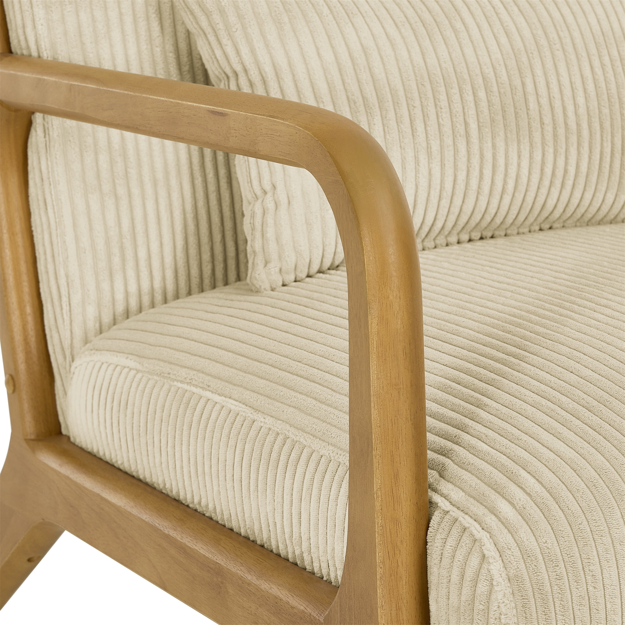 Aukfa Corduroy Mid Century Modern Accent Chair w/ Wood Frame&Pillow for Living Room, Khaki