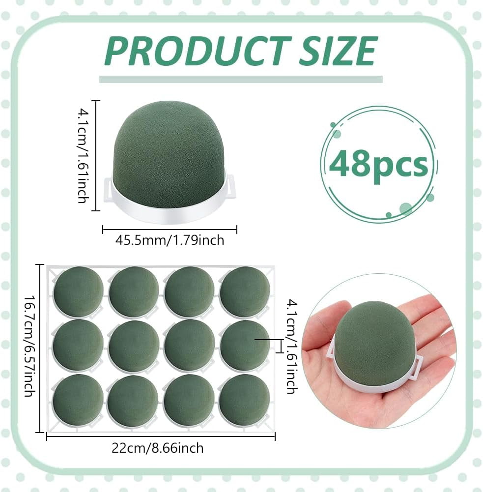 48Pcs Mini Floral Foam Holder Flower Foam Ball Holder with Adhesive Backing Small Round Florist Arrangements Flower Supplies