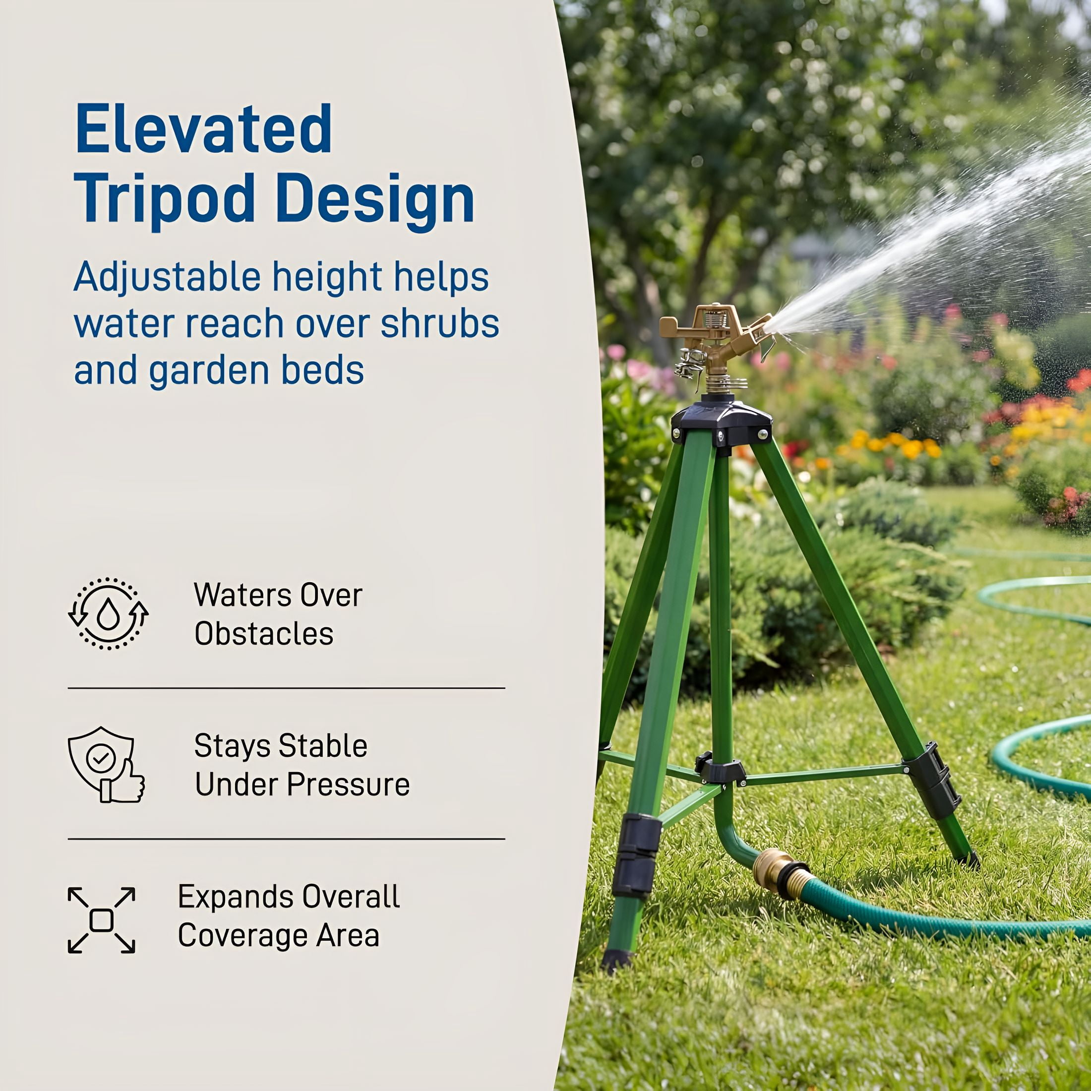 BPPEG Tripod Lawn Zinc Impact Sprinkler - 360 Degree Rotating Sprinkler