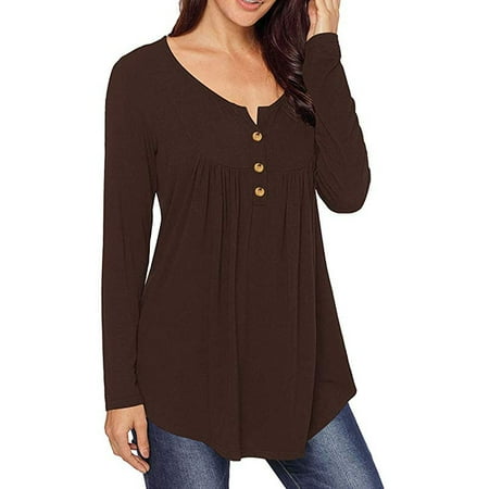 Ruffle Neck Wrap - Womens Tops V Neck T-Shirts Swing Ruffle Blouses Button up Tunic Casual Flowy Henley Long Sleeve