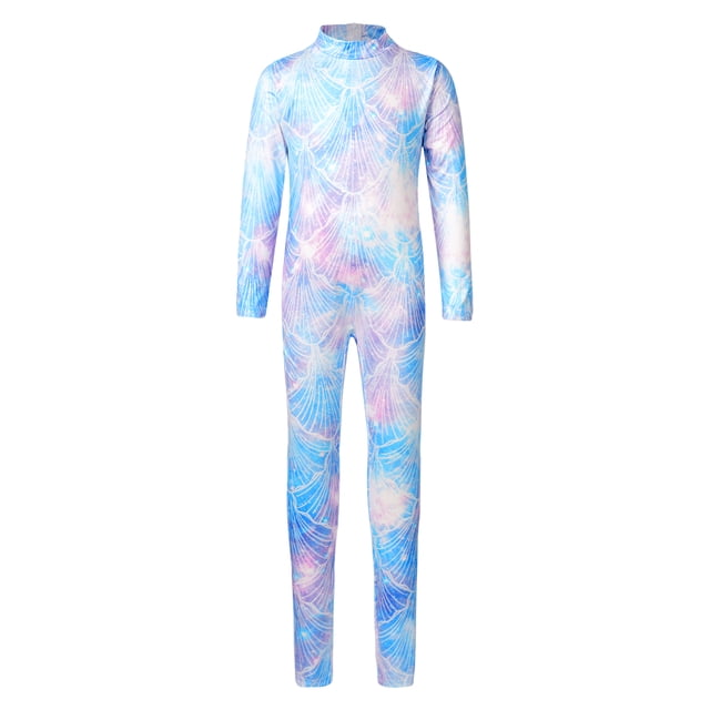 Oyolan Combinaison Cosplay Sirène pour Filles Col Montant Manches Longues Imprimé Écailles de Poisson Uniatrd pour Jeu de Rôle Type E TG