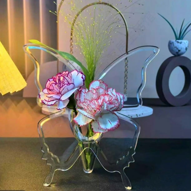 Jarrón De Plástico Jarrón De Mariposa Transparente De Plástico Para Decoración Del Hogar Con Recipiente Para Flores Frescas, Transparente, 22.5x20x9cm (1 Unidad) Rkxzt