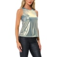 thumbnail image 4 of Allegra K Top sin mangas metálico para mujer, camiseta brillante para fiesta, XS, dorado y azul, 4 of 6