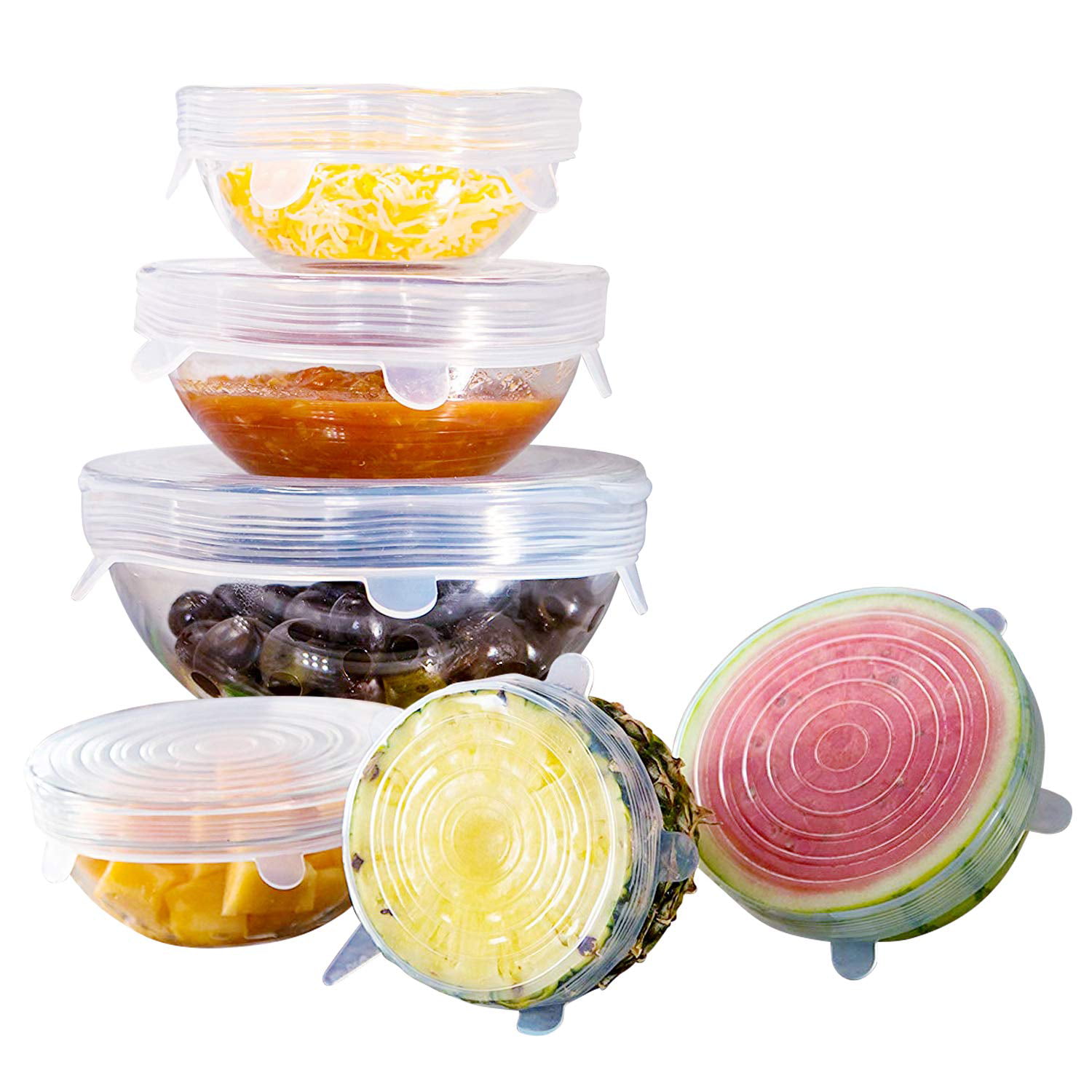 6X Silicone Stretch Bowl Food Storage Wraps Cover Seal Fresh Lids 