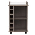 thumbnail image 4 of 32" H black coffee bar cart, kitchen or livingroom storage with 4 wheels, division for 6 bottles, 1 internal shelf with capacity to store snacks, bottles, liquors covered by a glass door, 4 of 5