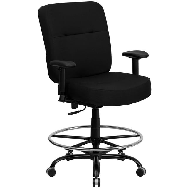 HERCULES Series Big & Tall 400 lb. Rated Black Fabric Drafting Chair with Rectangular Back and Adjustable Arms