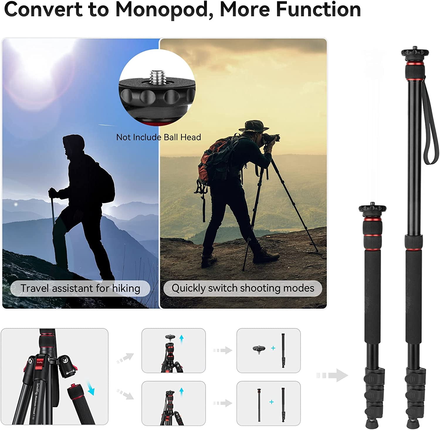 SmallRig 68" Camera Tripod Foldable Aluminum Tripod & Monop, Adjustable Height from 19.7" to 67.7" for Camera, Phone - 3983