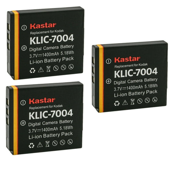 Kastar 3-Pack Battery Replacement for Kodak KLIC-7004 K7004 Battery, Kodak K7700 Charger, PLAYSPORT, PLAYTOUCH, PlayFull Dual, Zi8, Zi10, Zi12, Zx3, EasyShare V1273 Cameras