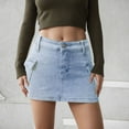 thumbnail image 2 of GEWSEY Women’s Denim Skort Mini Jean Skirt Low Waisted Stretch Zip Fly Casual Jean Skirt for Women Blue, L, 2 of 7