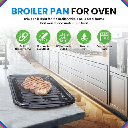 Nonstick Porcelain Coated Broiler Pan for Oven with Rack - 16.75" x 12.75" Fits  4396923