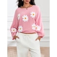 thumbnail image 4 of LMLYSoH Women Loose Knit Sweater Sweet Flower Embroidered Long Sleeve Boat Neck Pullovers Spring Fall Casual Jumpers Tops, 4 of 9