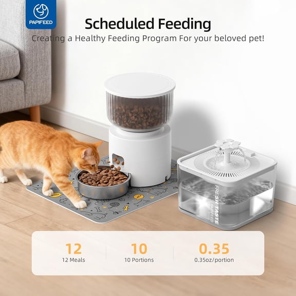 Automatic Cat Feeder and Water Fountain Combo, 3L WiFi Smart Pet Feeder with Stainless Steel Bowl, App Control for Remote Feeding, Detachable Easy Clean (White)