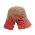thumbnail image 4 of Fesfesfes Women's Summer Hat Sunshade Breathable Hollow Out Weave Sun Hat with Bow Tie Outdoor Tourism Fisherman Hat, 4 of 7