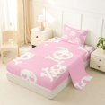 thumbnail image 2 of Manfei Gothic Skull Twin Sheets 3pcs, Happy Halloween Bedding, Pink White Cream,1 Fitted Sheet, 1 Flat Sheet and 1 Pillowcase, 2 of 5