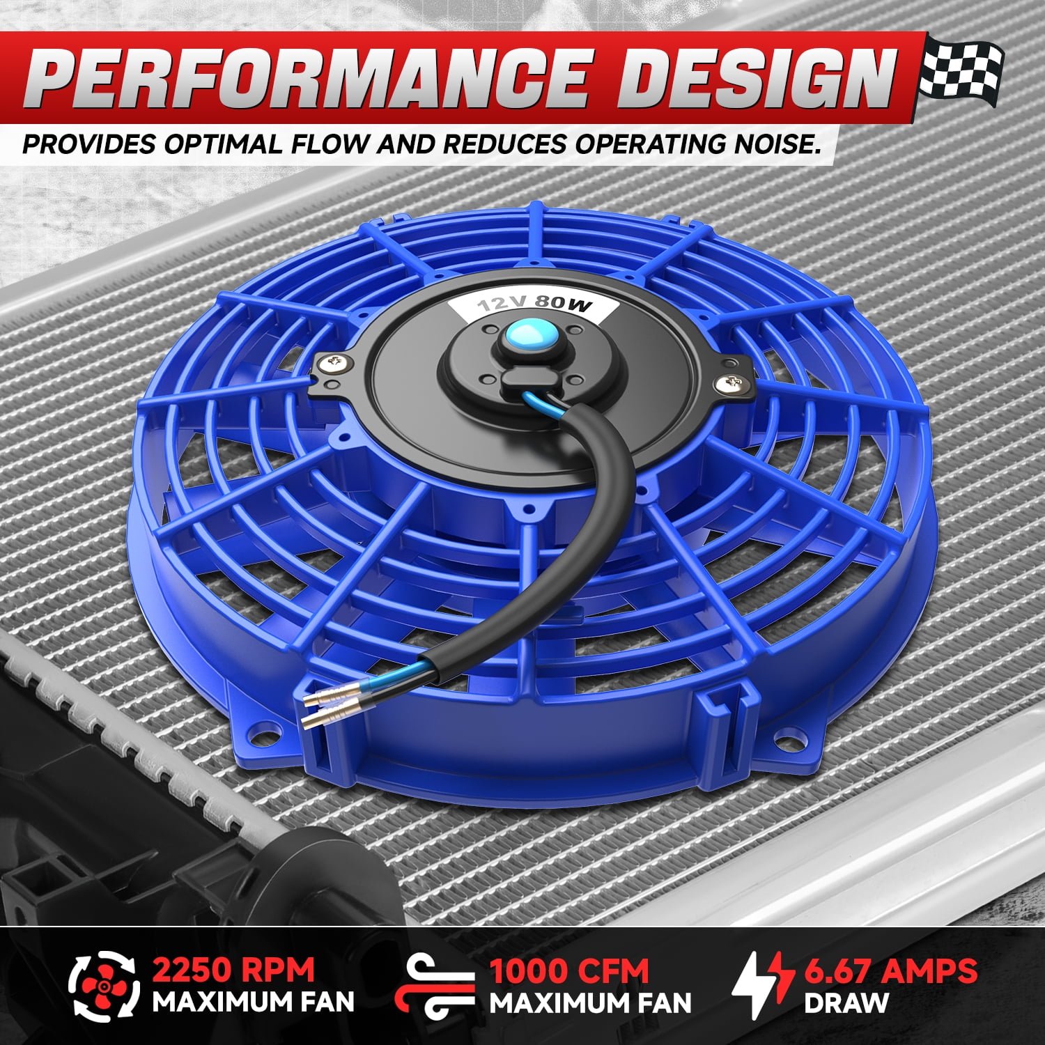 DNA Motoring 7" 12v Volt Electric Slim Push Pull Engine Cooling Radiator Fan w/ Mounting Kit Blue