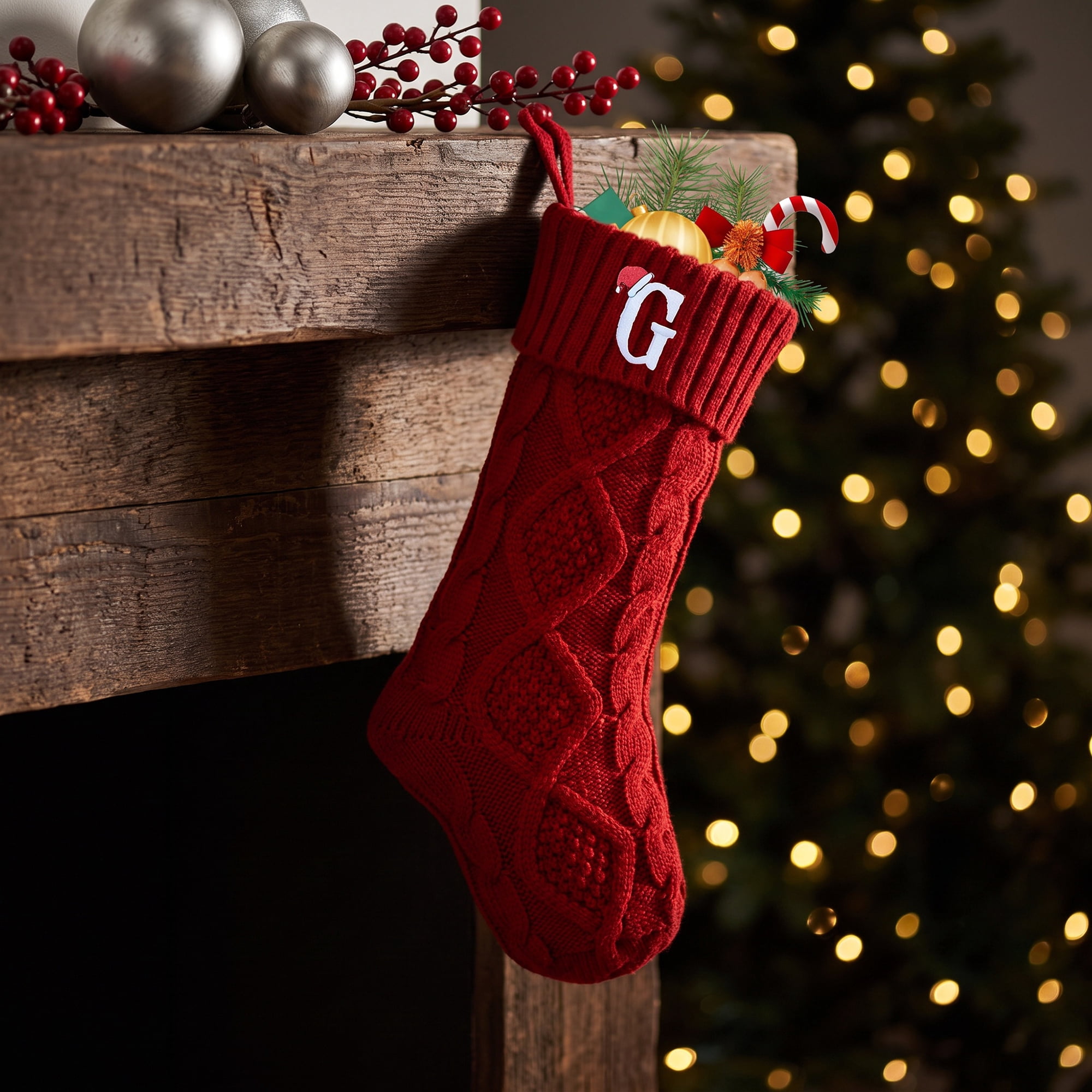 Unique Bargains Canine Bone Christmas Stocking Luxury Puppy Holiday Keepsake Sack Red Letter G 17"