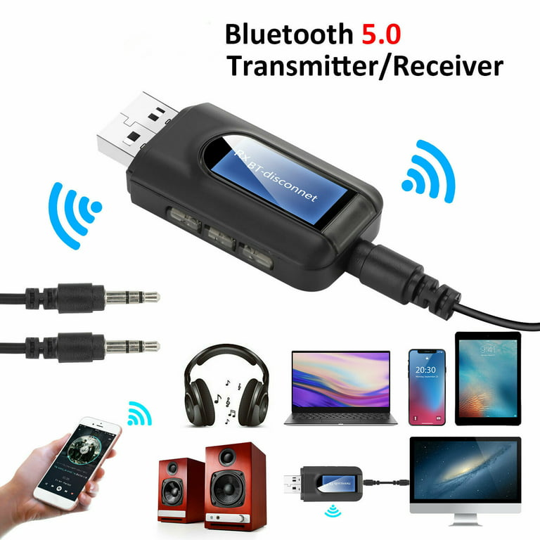 Visualization Bluetooth Transmitter and Receiver, USB Bluetooth 5.0  Transmitter with Display, 2 in 1 Wireless Bluetooth Adapter for PC,TV,Headphones,Home  Stereo,Car 