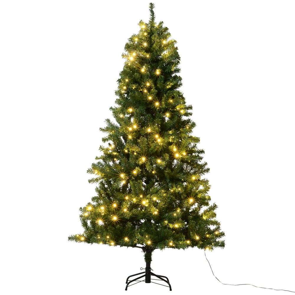 HOMCOM 6ft / 7.5ft Pre Lit Artificial Christmas Tree with Metal Stand ...