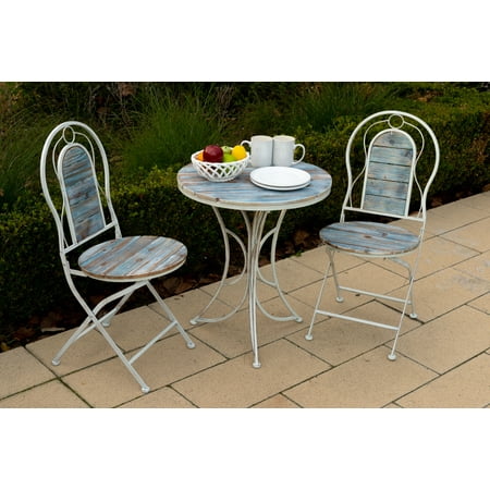 Bistro Table And Chair Set Alpine Metal & Wood Patio Garden Furniture 3-Piece Bistro Set, 1 Table and 2 Chairs, 28 Inch Tall ()