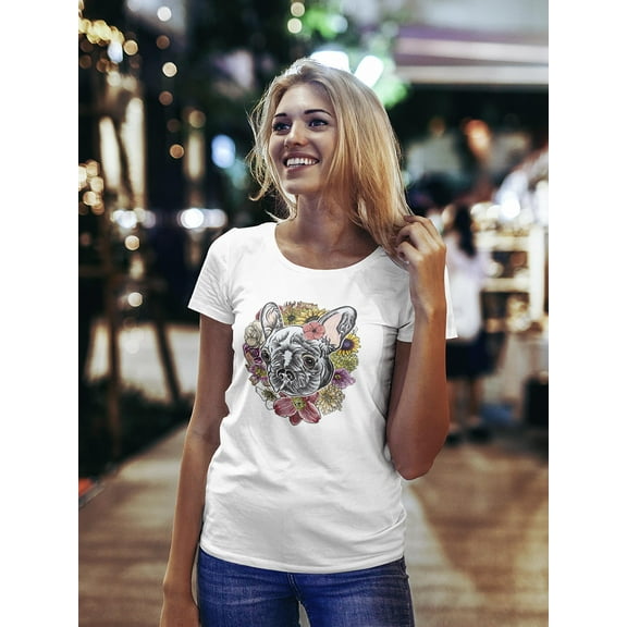 Cute Floral French Bulldog T-Shirt Women -Image by Shutterstock, Female Small