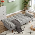 thumbnail image 3 of Convertible Sofa Bed, 75 Inches Linen Fabric Upholstered Accent Sofa Loveseat with Adjustable Back and Wood Legs, Folding Futon Sofa Bed Sleeper Couch Daybed for Living Room, Gray, 3 of 7