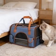 thumbnail image 6 of Heavy-Duty Premium Pet Carrier - Medium to Large Cat Carrying Bag with Seatbelt Strap Car Travel, Top & Side Load Crate Durable Foldable Kennel Cage, Blue, 6 of 7