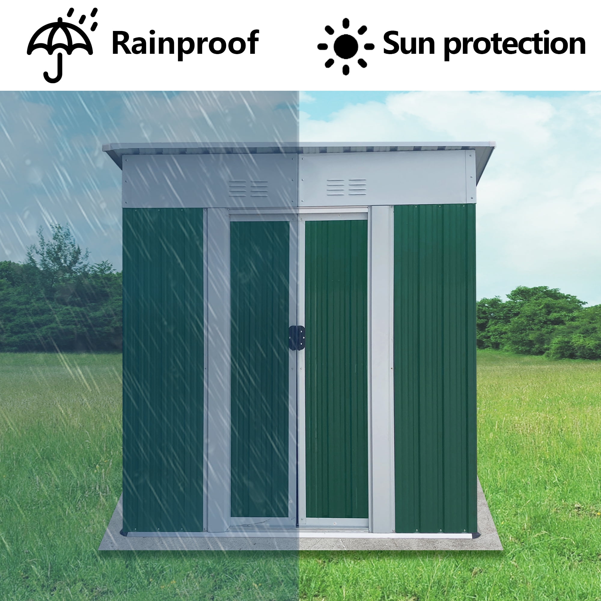EXRACING Shed 5*3 ft Outdoor Metal Storage Shed with Double Door Steel Garden Shed Single Slope Roof,Green
