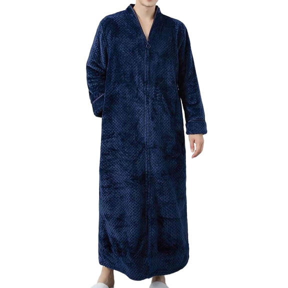 AnuYalue Robes for Men Fleece Lined V Neck Bathrobe Warm Flannel Nightgown Soft Long Sleeve Pajama Shirt