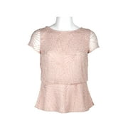 Adrianna Papell Boat Neck Illusion Short Sleeve Blouson Embellished Zipper Mesh Top-BLACK GUNMETAL / 8