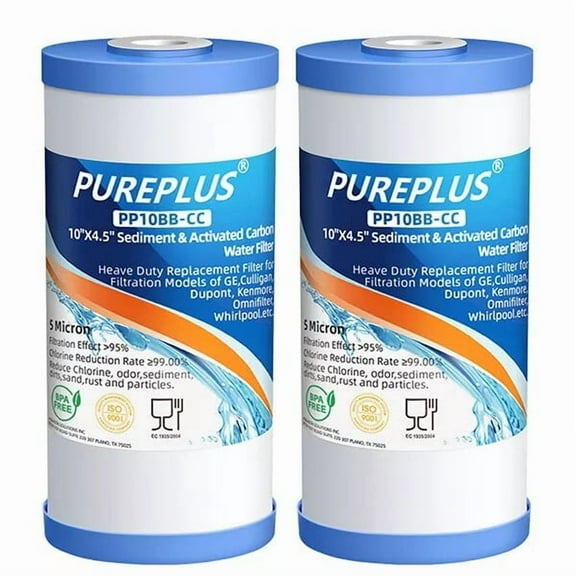2 Pack PUREPLUS Water Filter Replacement Cartridge Activated Sediment Carbon