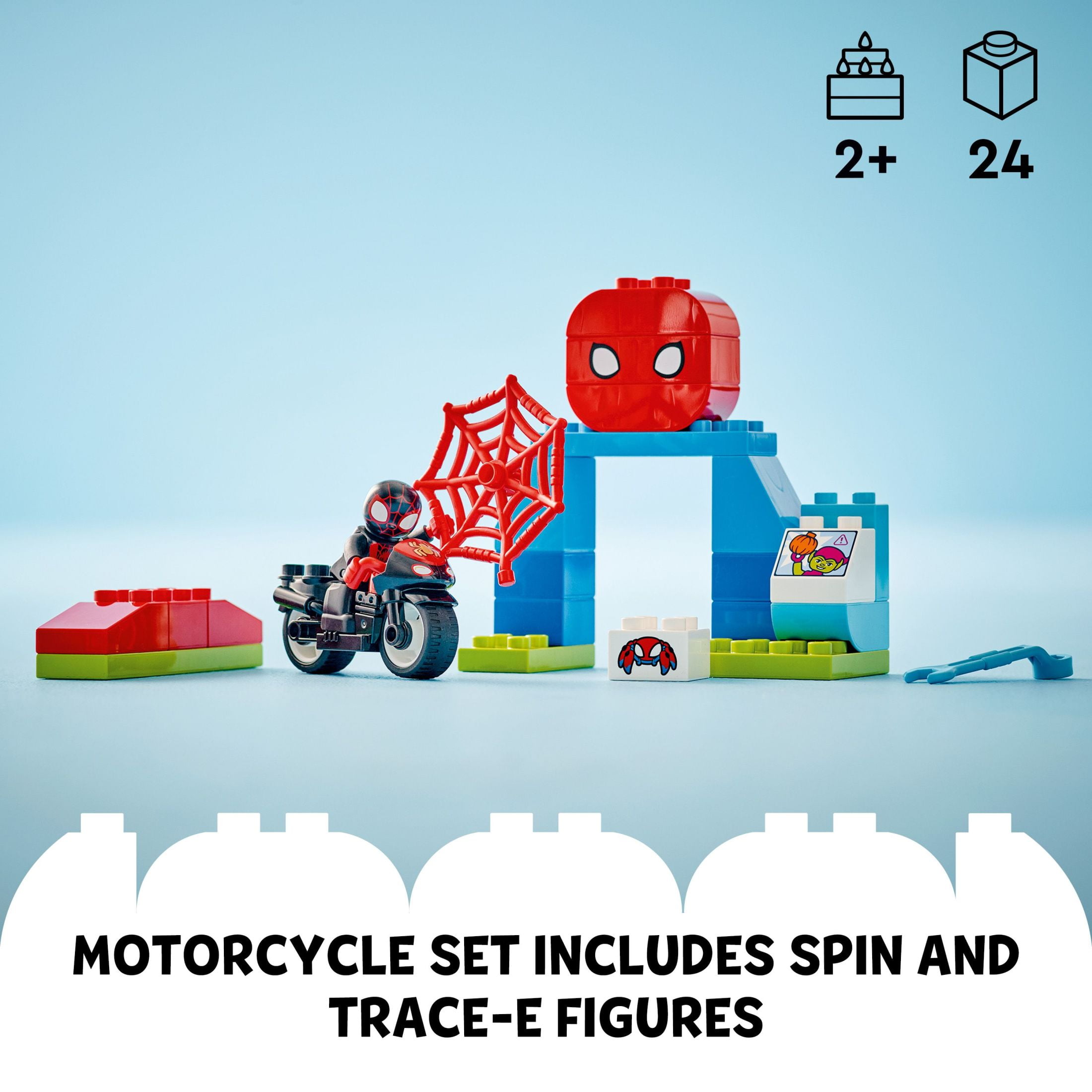 LEGO DUPLO Marvel Spin’s Motorcycle Adventure, Spidey Fantasy Playset, Motorcycle Toy with Wheels, 10424