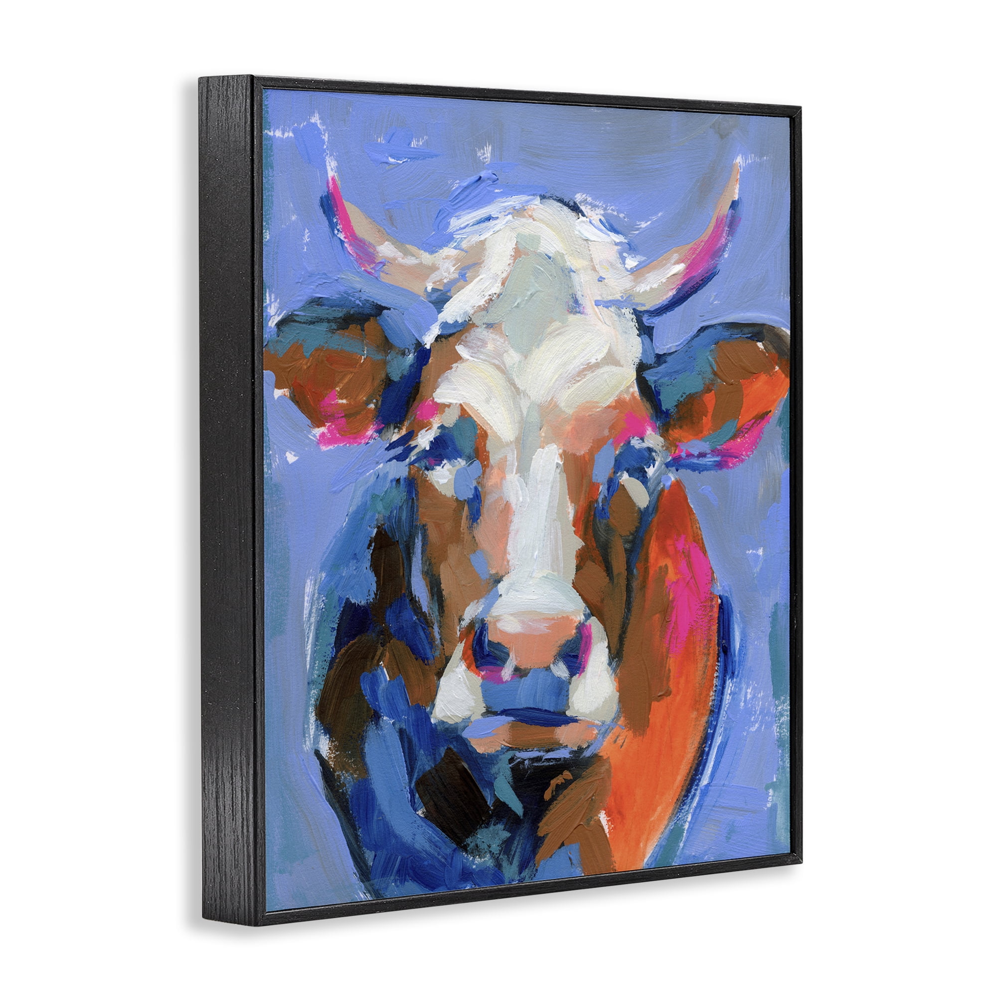 Stupell Industries Bold Paint Strokes Cow Animals & Insects Painting Black Framed Art Print Wall Art, 11 x 14
