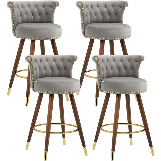 Taiweny Counter Height Bar Stools Set of 4, 27” Velvet Tufted 360