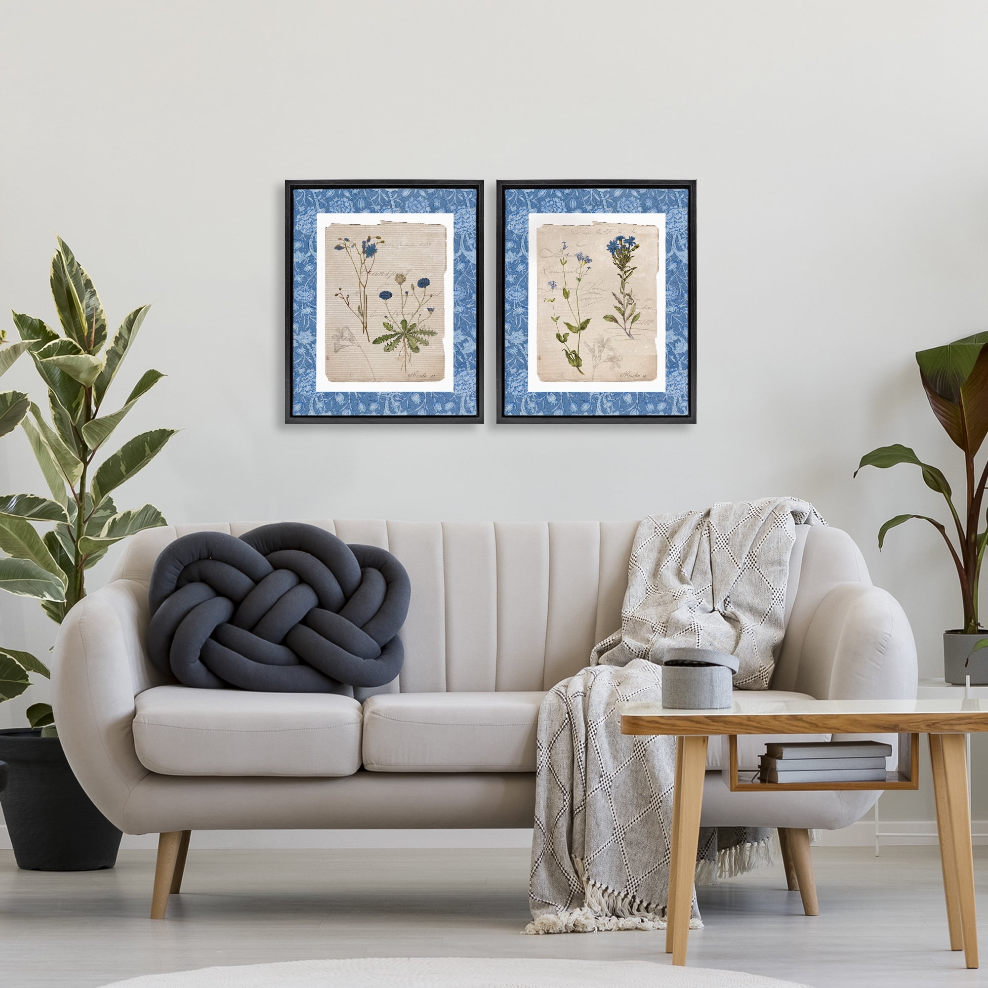 Stupell Industries Blue Botanical Herbs 2 Piece Black Framed Floater Canvas Set, design by Livi Finn