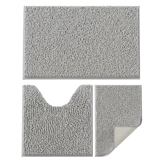 Bathroom Rugs Set 3 Pieces Extra Soft Absorbent Shaggy Bath Rugs Chenille Bathroom Mats Non-Slip Plush Carpet Runner Toilet Rugs for Bath Tub Shower Hotel Sauna Gym Bedroom Living Room
